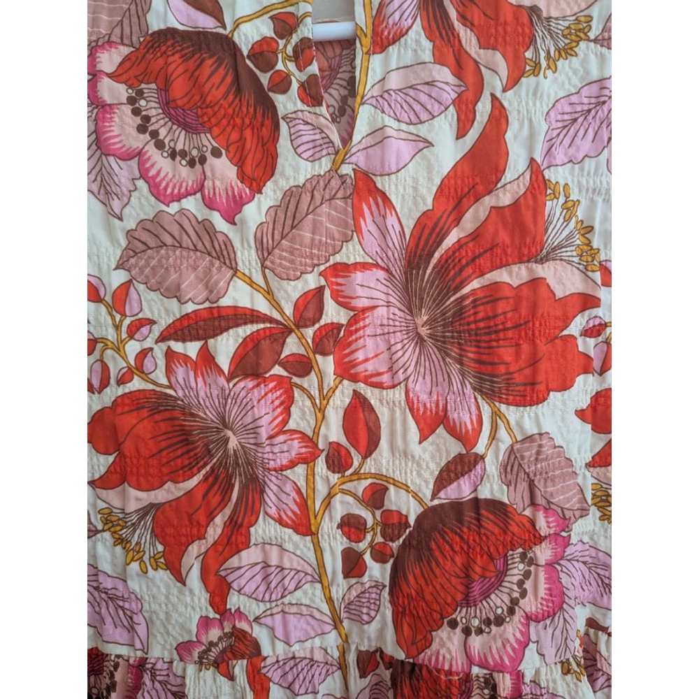 Women's ZARA Floral Tiered Mini Dress M Red Pink - Picture 6 of 8